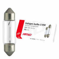 Set 10 becuri cu halogen C10W Festoon, 36mm, 12V Set 10 becuri cu halogen C10W Festoon, 36mm, 12V