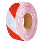 Banda reflectorizanta adeziva tip fagure - ROSU-ALB (rola 5cm x 25m)