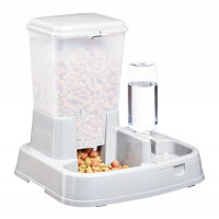 Distribuitor de alimente si apa pentru animale, 2in1, culoare Alba Distribuitor de alimente si apa pentru animale, 2in1, culoare Alba