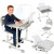 Set birou reglabil pentru copii cu scaun ergonomic, lampa LED USB, blat inclinabil, suport carti si organizator, 70 x 51 cm, culoare gri/alb, pentru scolari si prescolari