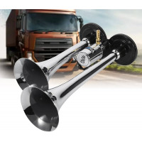 Claxon bitonal cu 2 goarne, alimentare 12/24V pentru vehiculele dotate cu compresor de aer, culoare Crom/Negru Claxon bitonal cu 2 goarne, alimentare 12/24V pentru vehiculele dotate cu compresor de aer, culoare Crom/Negru