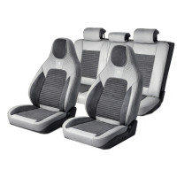 Set huse scaune auto Premium, model BLAZE Elite, design Sportiv, universale, ergonomice, Piele Ecologica cu insertii textile, culoare Gri/Crem Set huse scaune auto Premium, model BLAZE Elite, design Sportiv, universale, ergonomice, Piele Ecologica cu insertii textile, culoare Gri/Crem