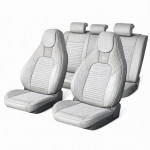Set huse scaune auto Premium, model BLAZE Luxor, design Sportiv,  universale, ergonomice, Piele Ecologica cu insertii textile, culoare Crem/Gri