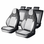 Set huse scaune auto Premium, model BLAZE Prime, design Sportiv,  universale, ergonomice, Piele Ecologica cu insertii textile, culoare Negru/Gri