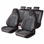 Set huse scaune auto Premium, model BLAZE Torque, design Sportiv,  universale, ergonomice, Piele Ecologica cu insertii textile, culoare Negru/Rosu