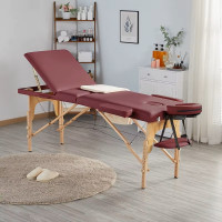 Masa de masaj pliabila, 3 zone, cadru lemn, spuma 5cm, inaltime 55-76cm, piele ecologica, dimensiuni 60x213cm, culoare Burgundy Masa de masaj pliabila, 3 zone, cadru lemn, spuma 5cm, inaltime 55-76cm, piele ecologica, dimensiuni 60x213cm, culoare Burgundy