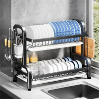 Suport uscator de vase metalic cu 2 nivele si tavi de scurgere, dimensiuni 43 x 30 x 23 cm, culoare Neagra Suport uscator de vase metalic cu 2 nivele si tavi de scurgere, dimensiuni 43 x 30 x 23 cm, culoare Neagra