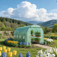 Solar de gradina, dimensiune 400x300x200cm, folie verde PE cu plasa 140g/mp UV, 1 usa, 8 ferestre, teava otel galvanizat de 19mm Solar de gradina, dimensiune 400x300x200cm, folie verde PE cu plasa 140g/mp UV, 1 usa, 8 ferestre, teava otel galvanizat de 19mm
